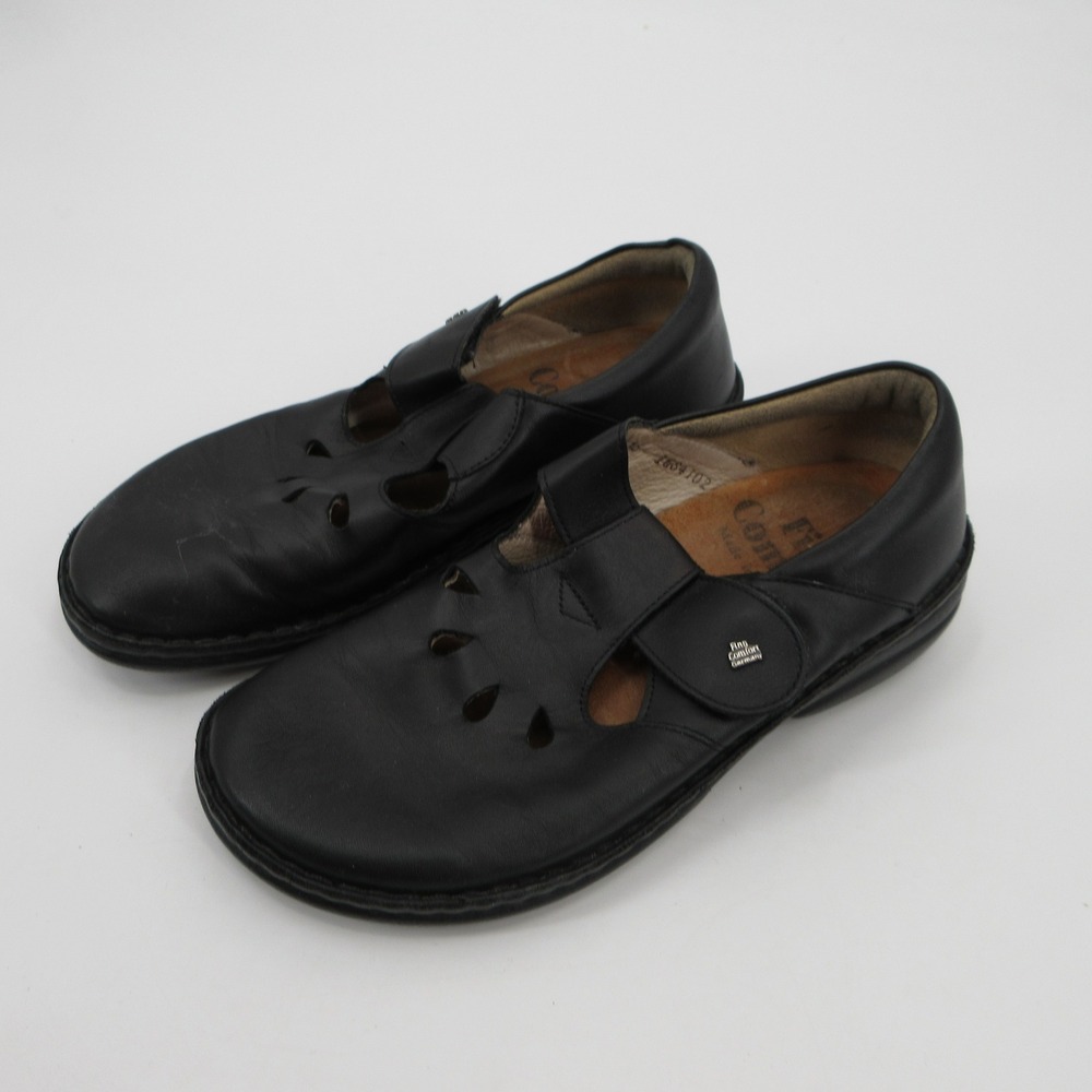Finn Comfort Black Leather Mary Jane Cutout Shoes Made in Germany Womens 5.5/6
